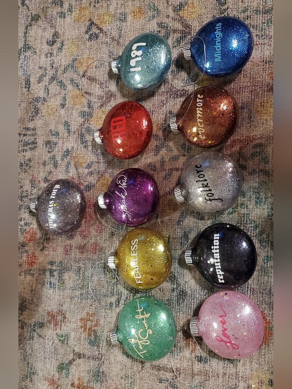 Taylor Swift Album-Themed Glitter Holiday Plastic Ornament Set of 11